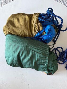 Packable Hammock / Swing in Green, Olive & Blue Set of 2